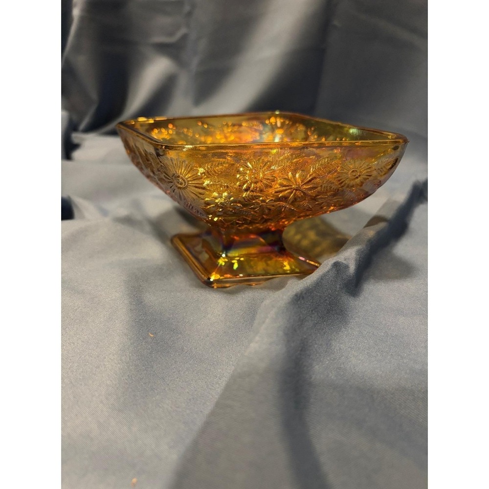 Vintage Indiana Carnival Glass Diamond Shaped Marigold Iridescent Candy Dish
